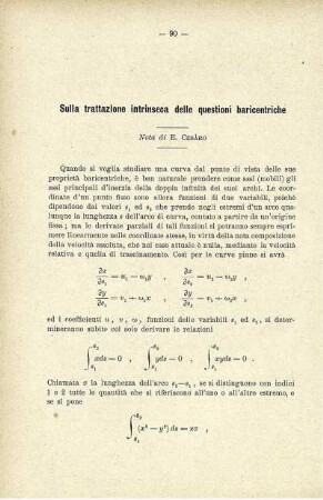 Sulla trattazione intriseca delle questioni baricentriche.