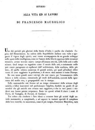 Intorno alla Vita ed al Lavori di Francesco Maurolico.