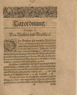 Titulus I. Von Beckern und Brodkauf.