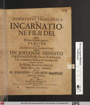 Disputatio Theologica De Incarnatione Filii Dei