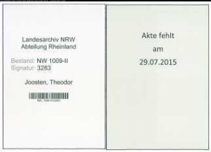 Entnazifizierung Theodor Joosten , geb. 07.04.1875 (Rendant)