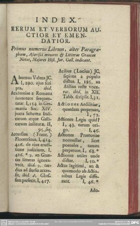 Index. Rerum Et Verborum Auctior Et Emendatior