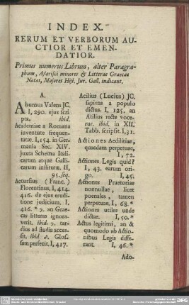 Index. Rerum Et Verborum Auctior Et Emendatior