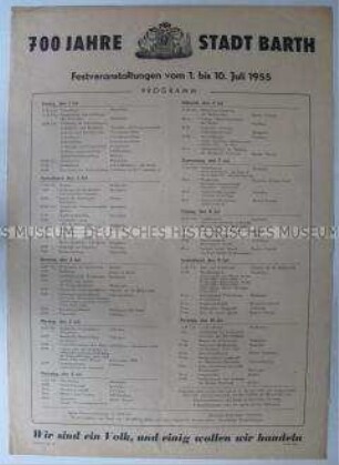 Maueranschlag mit dem Programm der 700- Jahrfeier der Stadt Barth
