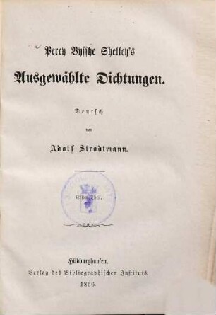 Percy Bysshe Shelley's ausgewählte Dichtungen, 1