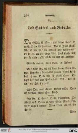 VII. Lob Gottes und Gebethe