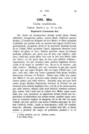 20. 1061. Mai. Carta venditionis.