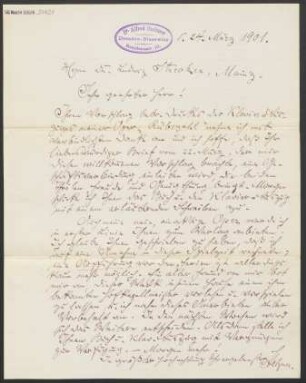 Brief an Ludwig Strecker  und B. Schott's Söhne : 24.03.1901