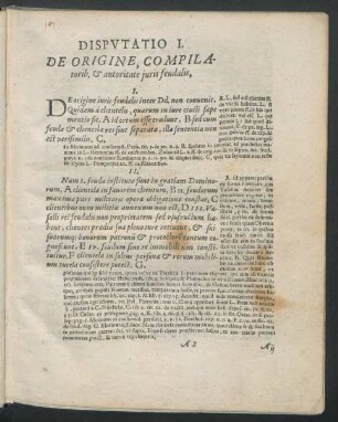Disputatio I. De Origine, Compilatorib. & autoritate iuris feudalis.