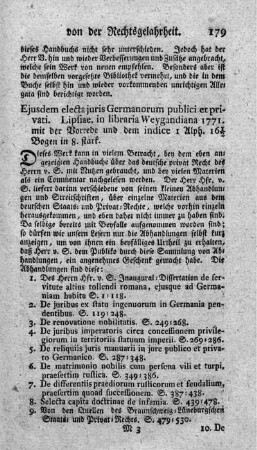Electa juris Germanorum publici et privati.