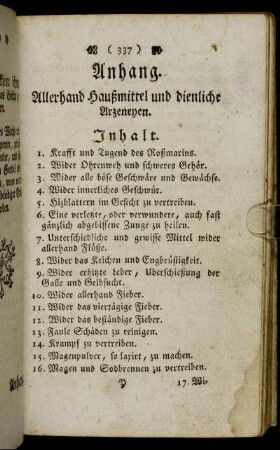 Allerhand Haußmittel und dienliche Arzeneyen.