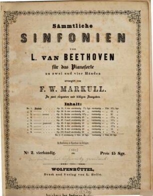 Sämmtliche Sinfonien, 1,2. Zweite Sinfonie: op. 36; D-Dur. - Pl.-Nr. 190. - 55 S.