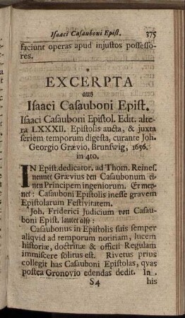 Excerpta aus Isaaci Casauboni Epist.