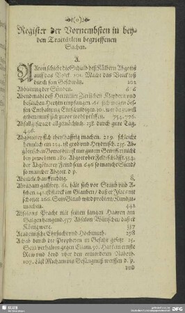 Register der Vornembsten in beyden Tractätlein begriffenen Sachen