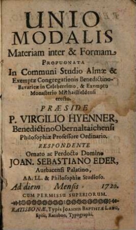 Unio Modalis Materiam inter & Formam