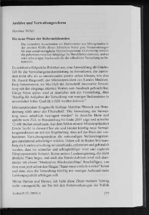 Archive und Verwaltungsreform