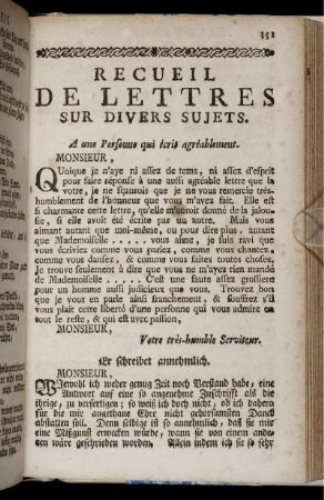 Recueil de Lettres sur Divers Sujets.