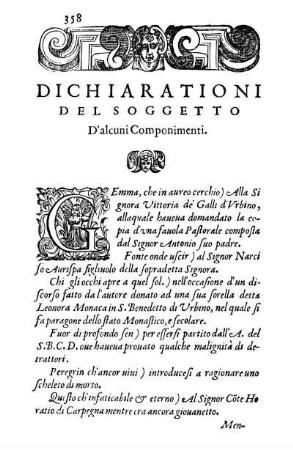 Dichiarationi Del Soggetto D' alcuni Componimenti.