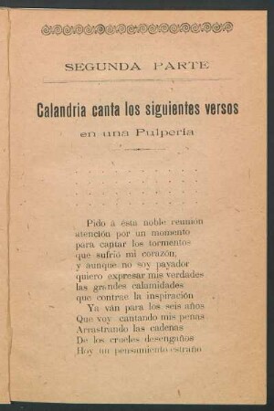 Calandria canta los siguientes versos en una pulpería