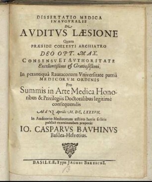 Dissertatio Medica Inauguralis De Auditus Laesione