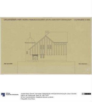 Darmstadt, Stallgebäude mit Kutscherwohnung für Julius Glückert, Aufriss der Ostfassade