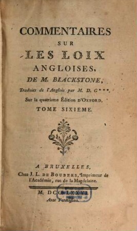 Commentaires sur les loix angloises, 6