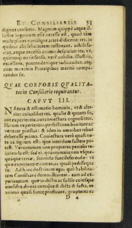 Quae Corporis Qualitates in Consiliario requirantur. Caput III.