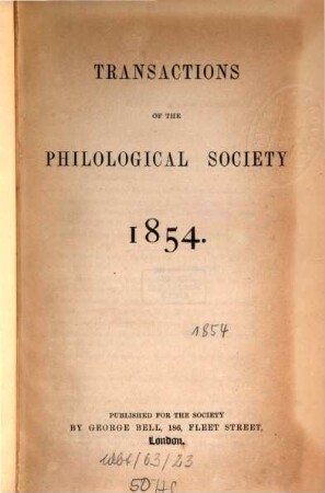Transactions of the Philological Society. 1854