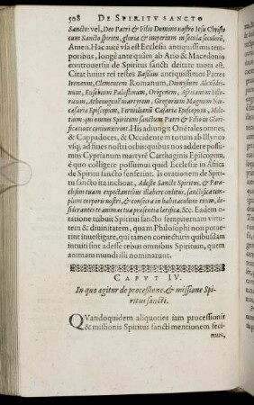 Caput IV. In quo agitur de proceßione, & missione Spiritus sancti.