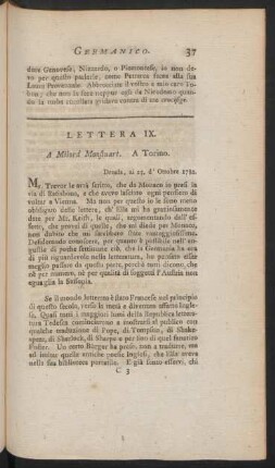Lettera IX. A Milord Monstuart. A Torino