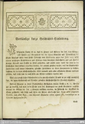 Vorläufige kurze Geschichts-Einleitung