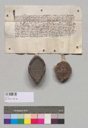 Propst Erhard, Dekan Johannes und der Konvent von Kloster Indersdorf schließen eine Gebetsverbrüderung mit Abt Erhard und dem Konvent von Kloster Seeon. S1: Propst Erhard v. Kl. Indersdorf, S2: Konvent v. Indersdorf