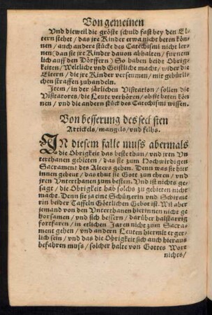 Von besserung des sechsten Artickels/ mangels/ und felhs.