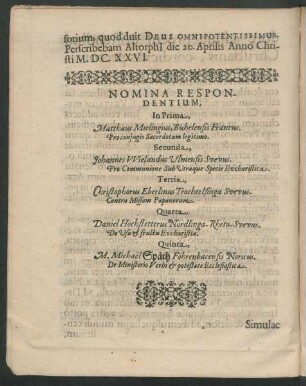 Nomina Respondentium, [...]