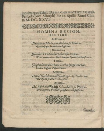 Nomina Respondentium, [...]