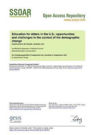 Education for elders in the U.S.: opportunities and challenges in the context of the demographic change