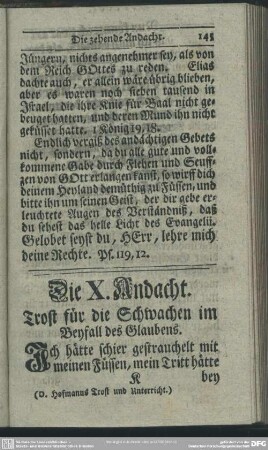Die X. Andacht. Trost für die Schwachen im Beyfall des Glaubens