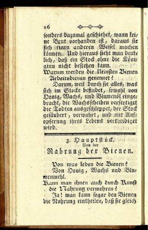 3. Hauptstück. Von der Nahrung der Bienen.