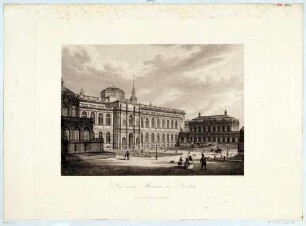 Ansicht der Gemäldegalerie Alte Meister (Semperbau) in Dresden, Blick vom Zwingerhof nach Nordosten, rechts der Deutsche Pavillon
