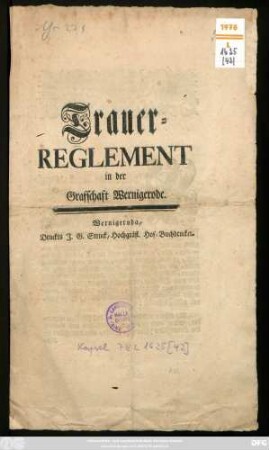Trauer-Reglement in der Grafschaft Wernigerode