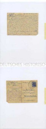 Postkarte des Vaters (Gustav Weiss) an den Sohn Harry Weiss aus dem Indochina-Konvolut des Legionärs Harry Weiss