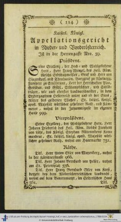Kaiserl. Königl. Appellationsgericht in Nieder- und Vorderösterreich.