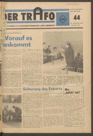 TRO-Betriebszeitung 'Der Trafo'; Nr. 44/1967 (15. November 1967)