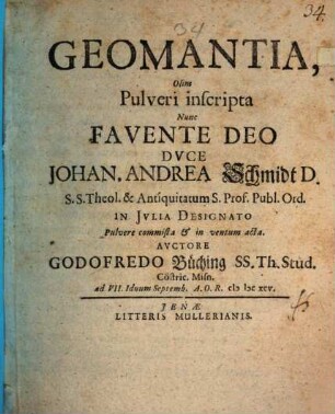 Geomantia, Olim Pulveri inscripta