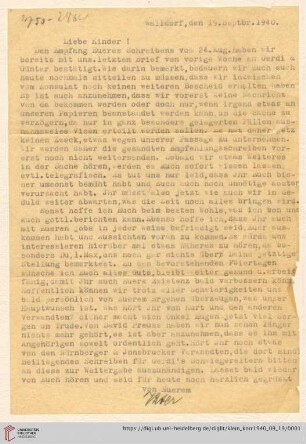 Korrespondenz von Alice und Ludwig Klein: Brief von Ludwig Klein an Max Klein und Susanne Klein