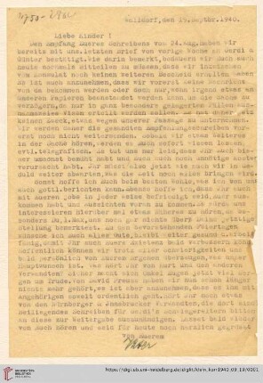 Korrespondenz von Alice und Ludwig Klein: Brief von Ludwig Klein an Max Klein und Susanne Klein