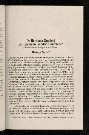 XXVII-XXXIII, Dr. Hermann Gundert: Dr. Hermann Gundert Conference