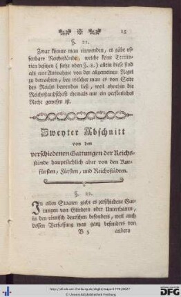 Zweyter Abschnitt von den verschiedenen Gattungen der Reichsstände hauptsächlich aber von den Kurfürsten, Fürsten, und Reichsstädten.