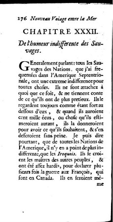 De l`humeur indifferente des Sauvages.