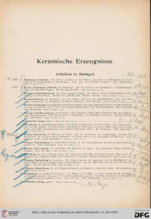 Arbeiten in Steingut (Nr. 1-32)